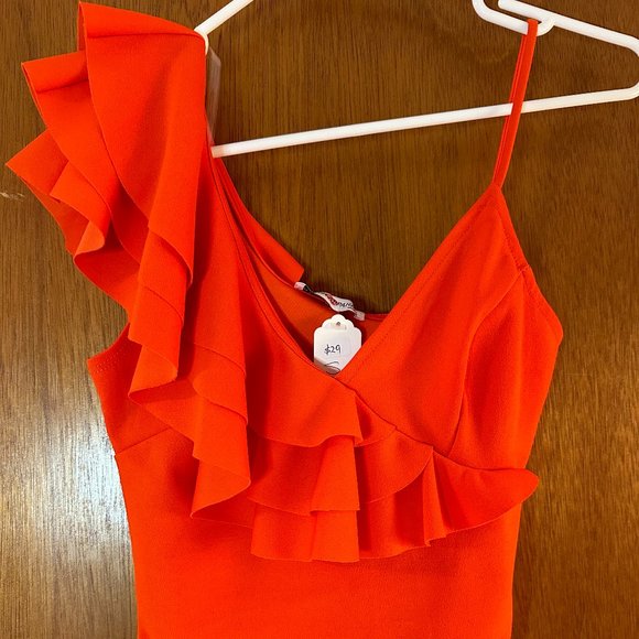 NWT Hot Orange Ruffle Tank Top Size Small - Picture 1 of 3